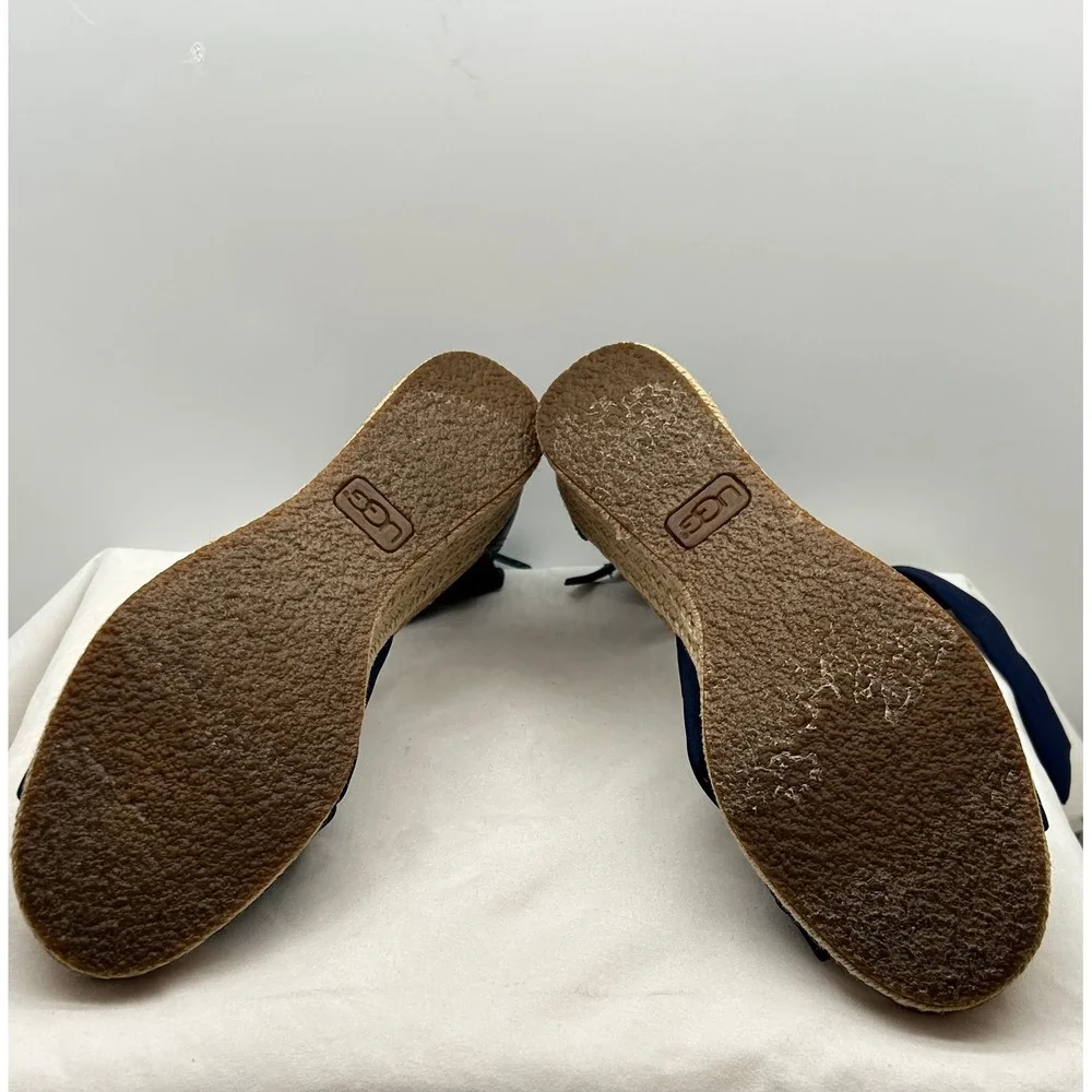 UGG Navy Blue Espadrille Wedge Sandals Ankle Tie Zipper 1011181 Womens 7.5 - Picture 5 of 11